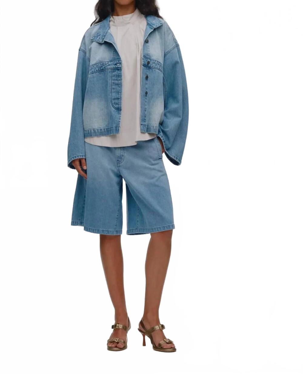 NEW RABENS SALONER raha wide jean shorts in light blue